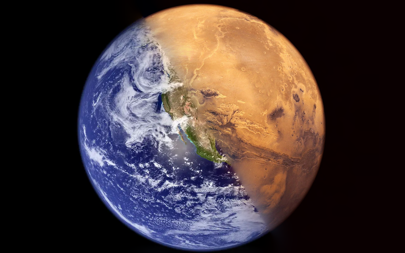 Earth and Mars blended into one planet